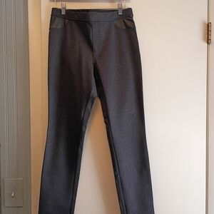 DKNY Charcoal Women's Dress Leggings With Faux Leather Detail,